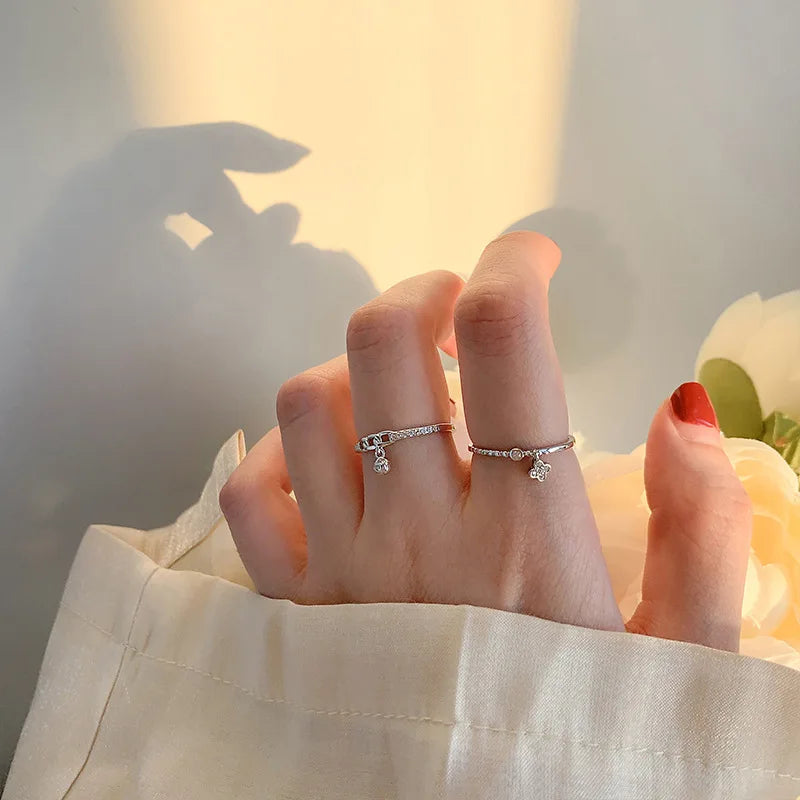Rose Flower Chain Zircon Open Ring