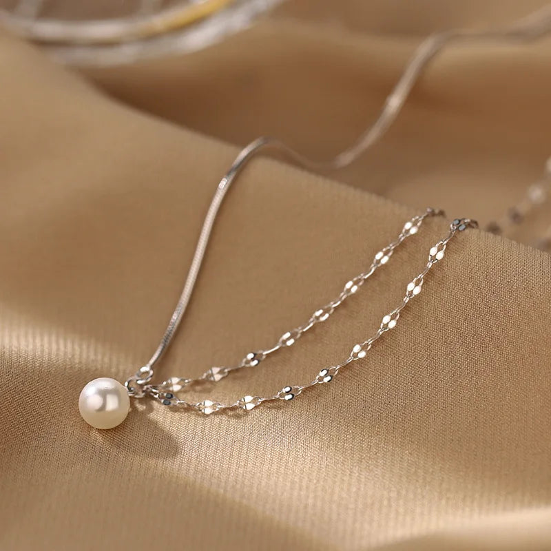 Double Layered Asymmetrical Pearl Necklace