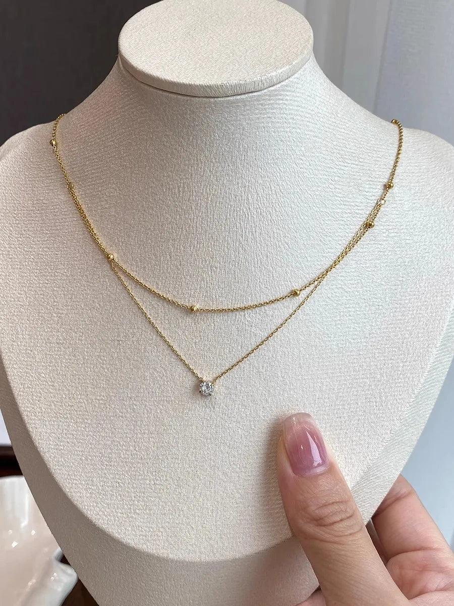 Gold Plated Double Layer Zircon Choker Necklace