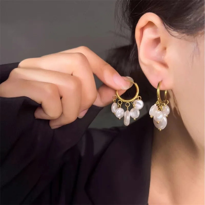 Stainless Steel Creative Pearl Drop Earring