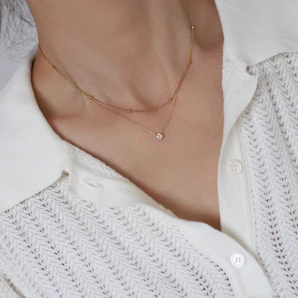 Gold Plated Double Layer Zircon Choker Necklace
