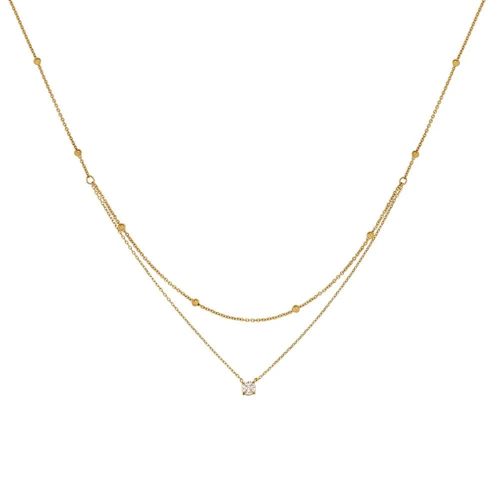 Gold Plated Double Layer Zircon Choker Necklace