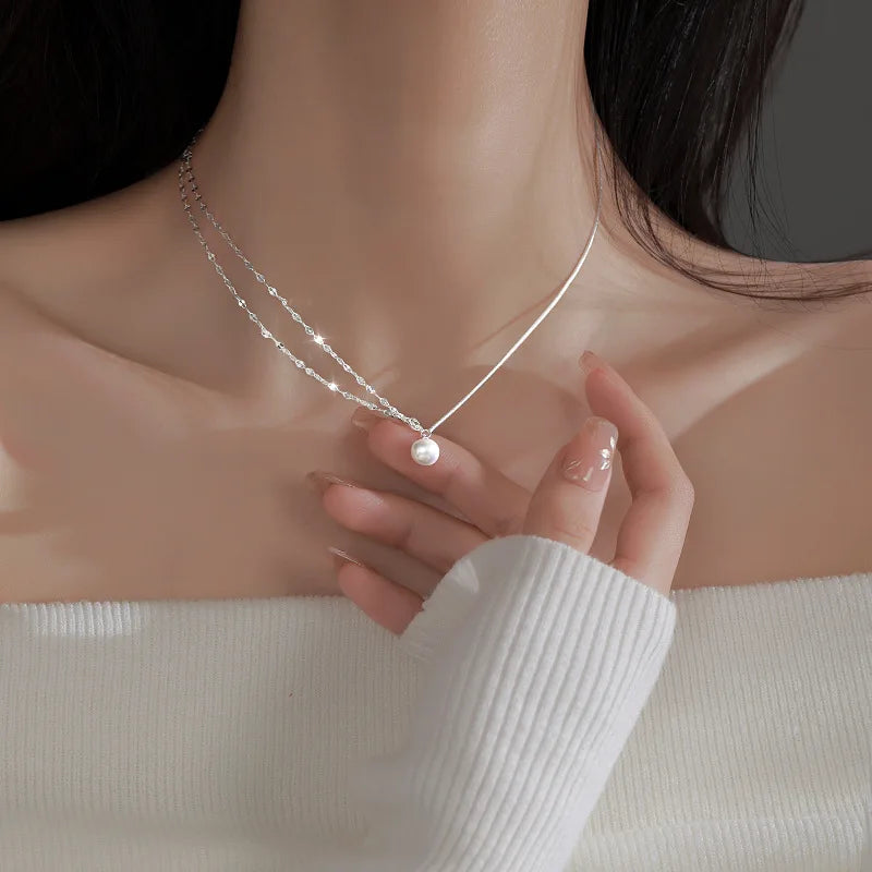 Double Layered Asymmetrical Pearl Necklace
