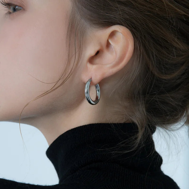 Sterling Silver Retro Hoop Earring