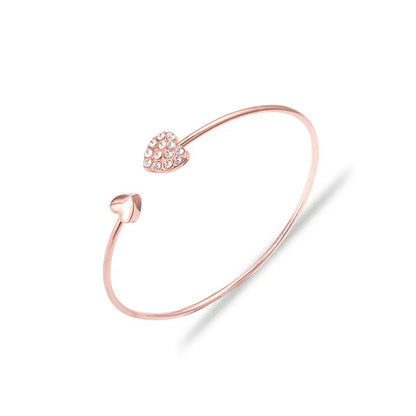 Adjustable Crystal Double Heart Bow Cuff Bracelet