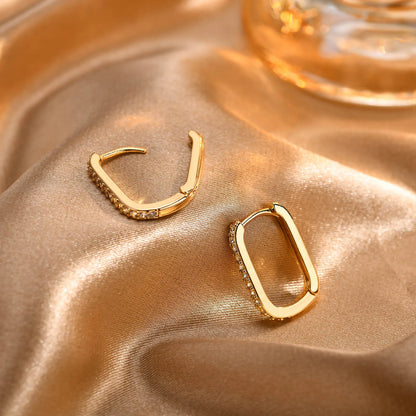 Gold Plated CZ Rectangle Huggie Hoop Earrings