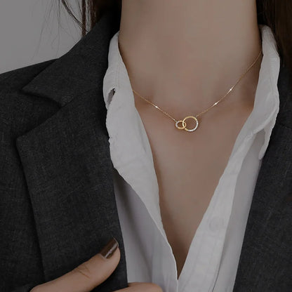 Double Circle Zircon Choker Necklace