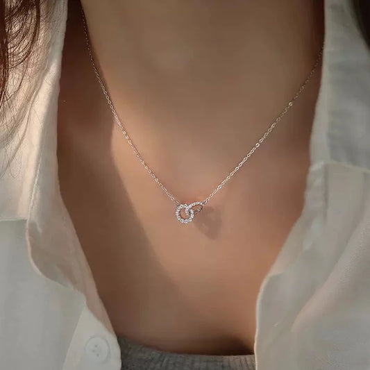 Double Circle Zircon Choker Necklace