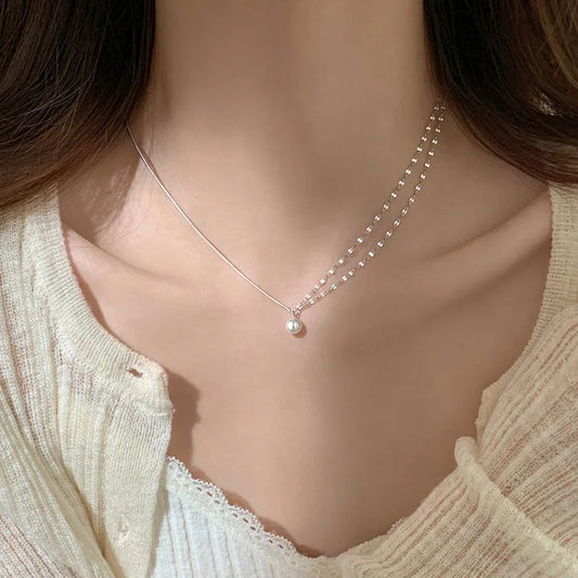 Double Layered Asymmetrical Pearl Necklace