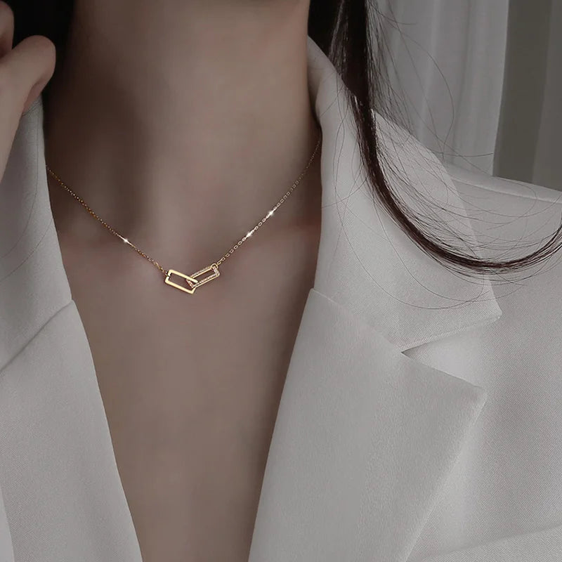 Double Circle Zircon Choker Necklace