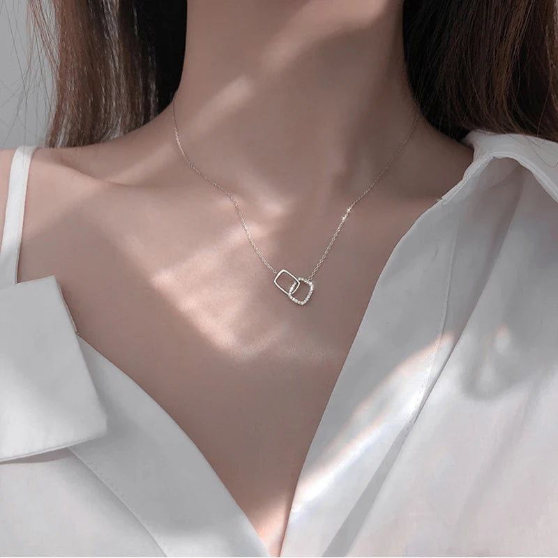 Double Circle Zircon Choker Necklace