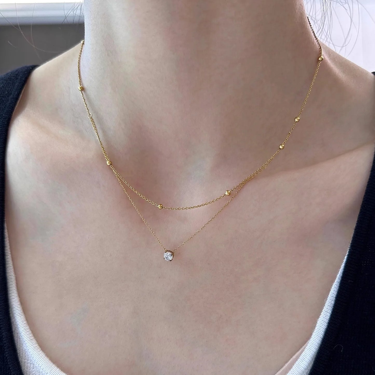 Gold Plated Double Layer Zircon Choker Necklace
