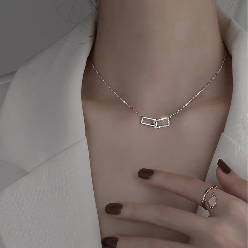 Double Circle Zircon Choker Necklace