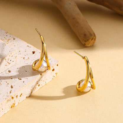 Stainless Steel Creative Pearl Drop Earring
