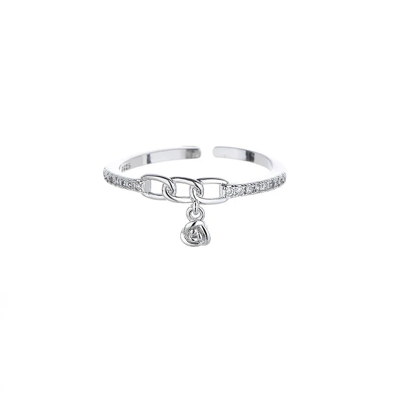 Rose Flower Chain Zircon Open Ring