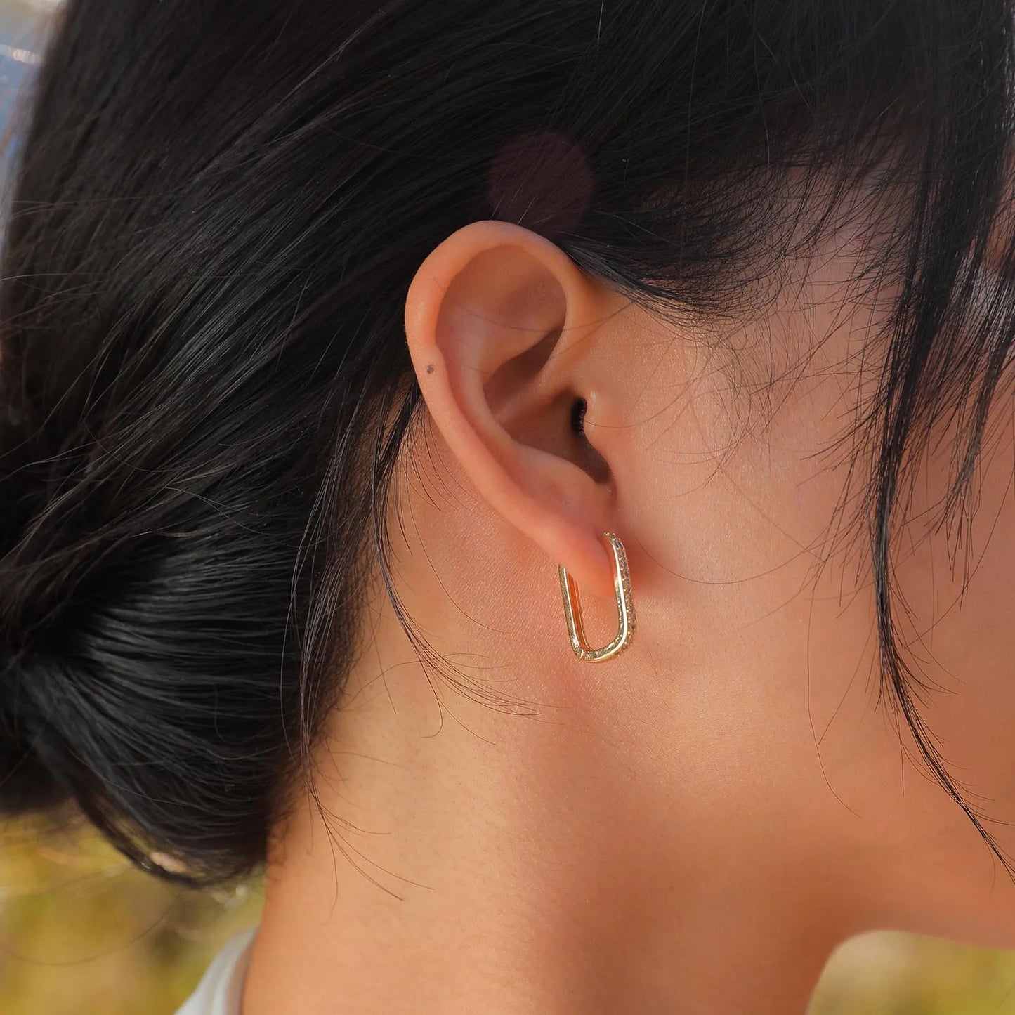 Gold Plated CZ Rectangle Huggie Hoop Earrings