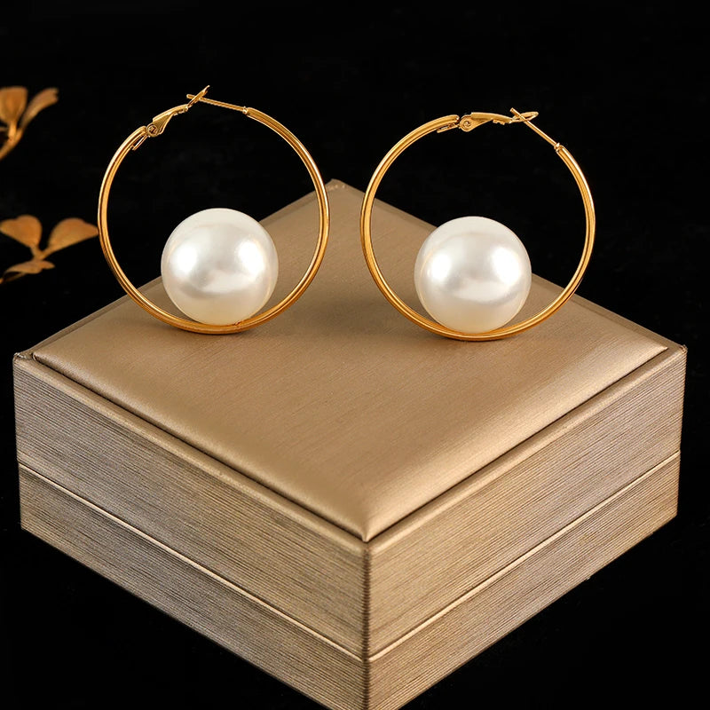 Stainless Steel Creative Pearl Drop Earring