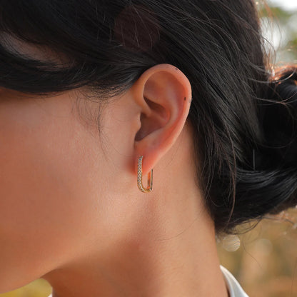 Gold Plated CZ Rectangle Huggie Hoop Earrings