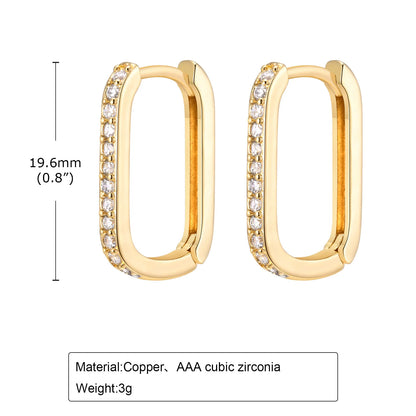 Gold Plated CZ Rectangle Huggie Hoop Earrings