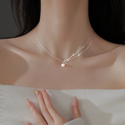 Double Layered Asymmetrical Pearl Necklace
