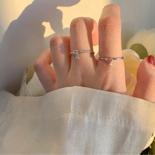 Rose Flower Chain Zircon Open Ring