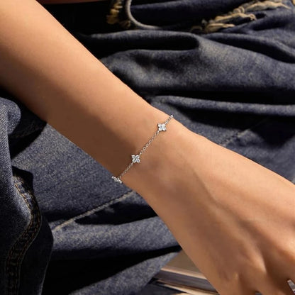 18K Gold Plated CZ Four-Leaf Flower Charm Bracelet