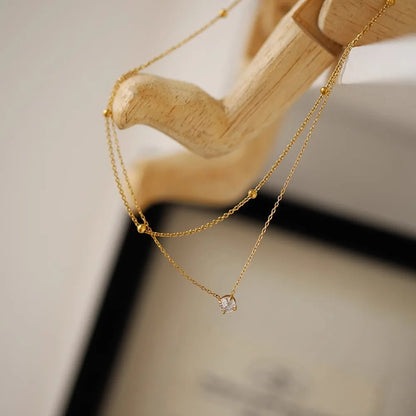 Gold Plated Double Layer Zircon Choker Necklace