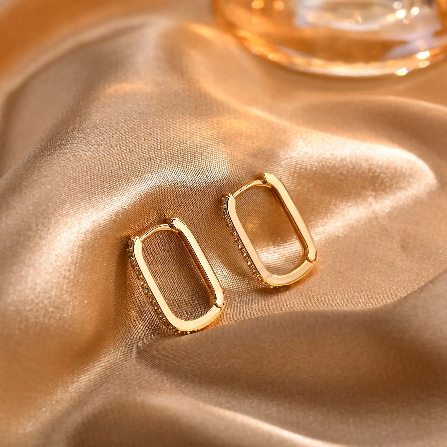 Gold Plated CZ Rectangle Huggie Hoop Earrings