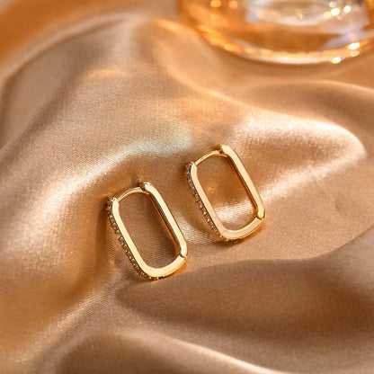 Gold Plated CZ Rectangle Huggie Hoop Earrings