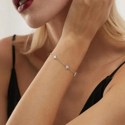 18K Gold Plated CZ Four-Leaf Flower Charm Bracelet