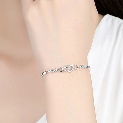 925 Sterling Silver Purple Heart Crystal Charm Bracelet